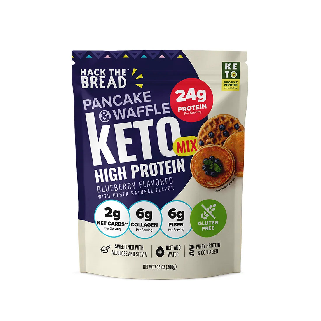 Hack The Bread High Protein Pancake & Waffle Mix, Blueberry Flavored, 7.05 oz bag